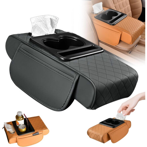PU Leather Car Armrest Box Mat 5-in-1 Center Console Cover