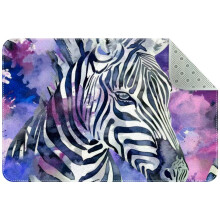 Watercolor Zebra Rug with Purple Background – Non-Slip, Washable Indoor Mat for Kitchen, Bedroom, Living Room, Entrance; Compatible with Hard Floors