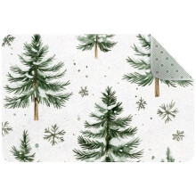 Watercolor Christmas Fir Tree & Snowflakes Small Area Rug – Non-Slip, Washable Indoor Door Mat for Kitchen, Bedroom, Living Room