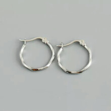 925 Sterling Silver Twisted Huggie Hoop Earrings 26mm