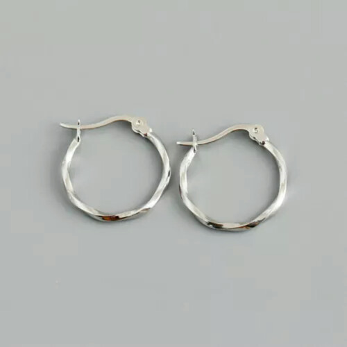 925 Sterling Silver Twisted Huggie Hoop Earrings 26mm
