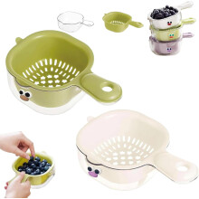 Égouttoir de cuisine à double compartiment avec couvercle étanche et maille étoilée, lave-fruits/légumes et bol de rangement en polypropylène