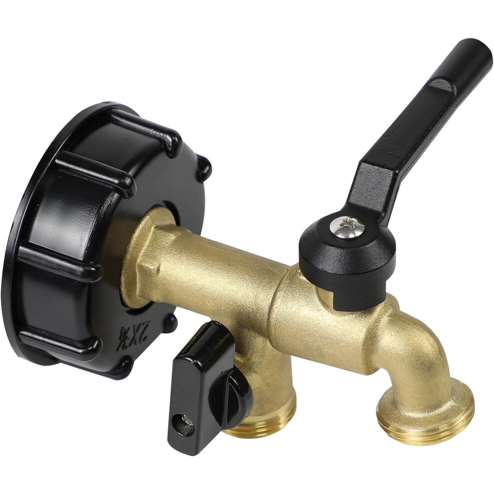 275-330 Gal Ibc Tote Fittings Adapter, 2-In-1 Double Faucet, 2.36" Coarse Thread Brass Valve & Hose Connector Replacement Parts 9101399523994