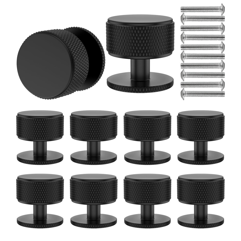 10Pcs Matte Black Cabinet Knobs For Kitchen Cabinets & Dresser Drawers,Round Single Hole Knurled Hardware Handles Pulls,Cupboard Drawer Knob 9558830253291