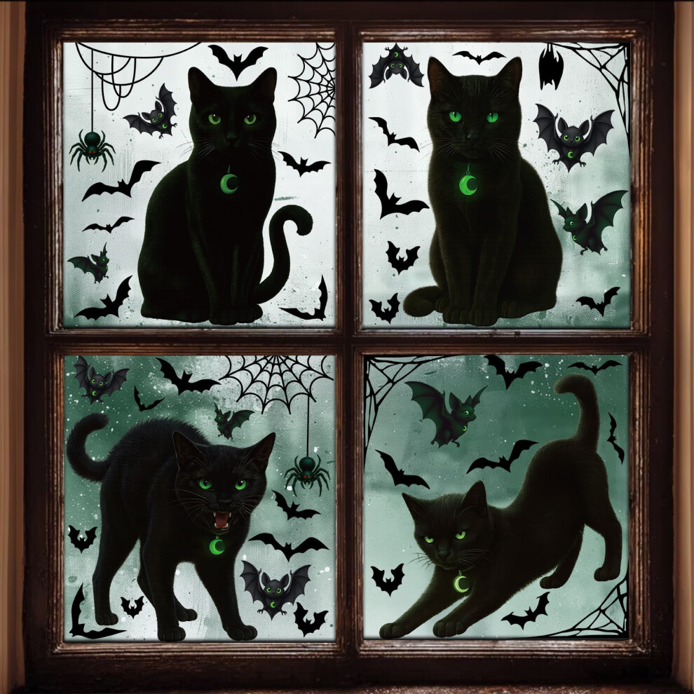 Halloween Window Clings Black Cats Spider Webs Bats 9399596803548