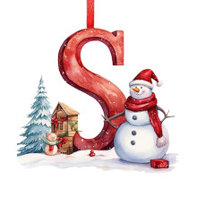Snowman 26-Letter Christmas Tree Ornaments A-Z, Red Alphabet Hanging Decor for DIY Craft – Compatible with Standard Tree Hooks