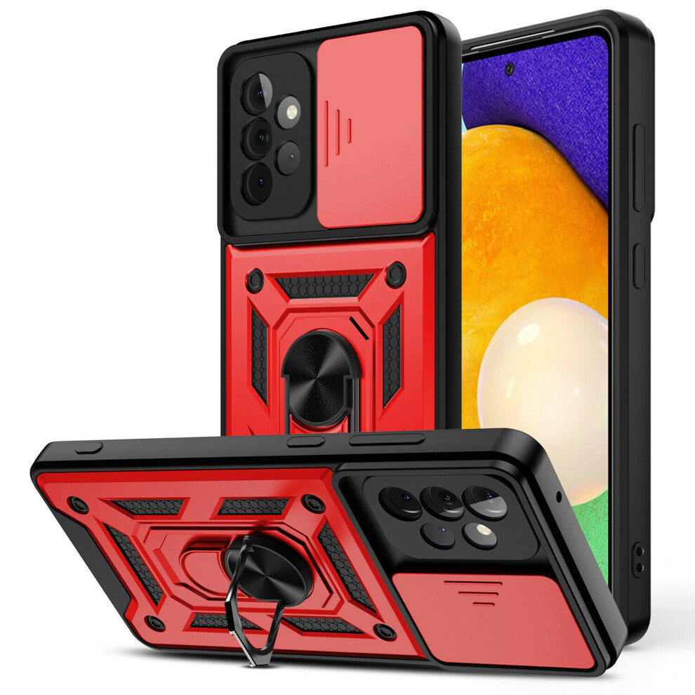 Compatible With Samsung Galaxy A52 5G Case – Military-Grade Hybrid Cover With 360 Ring Kickstand & Slide Camera Protector, Red 9065194485355