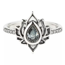 925 Silver Plated Women Lotus Flower Rings Pear Zircon Crystal Ring Jewelry-#2-7
