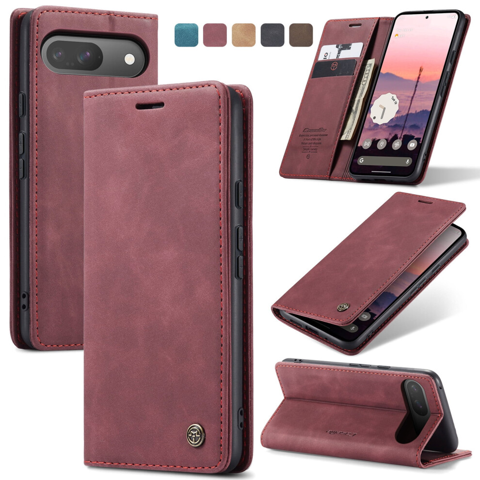 Google Pixel 9 Pro/9 Wallet Case Â Vintage Pu Leather, Rfid Blocking, Magnetic Closure, Kickstand, Shockproof Folio Cover, Winered 9065194485003