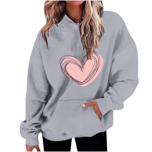Trendy Valentijnsdag-sweatshirts voor dames met hartjesprint, lange mouwen, oversized model, casual, losse trui.