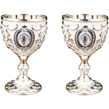 Vintage Metal Wine Cups Set 2 Pieces Medieval Goblets