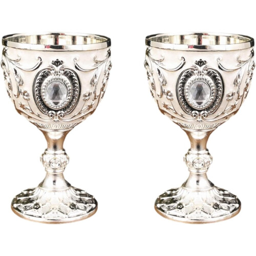 Vintage Metal Wine Cups Set 2 Pieces Medieval Goblets