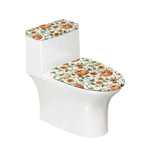 Toilet Seat Cover Set Sunflower Pumpkin Pattern Stretch