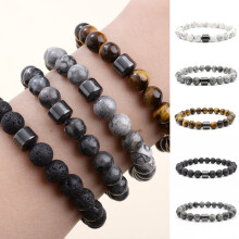 Beaded Magnetic Elastic Bracelet with 8mm Faux Tiger Eye Beads – Stress Relief & Healing, All-Match Daily Wear