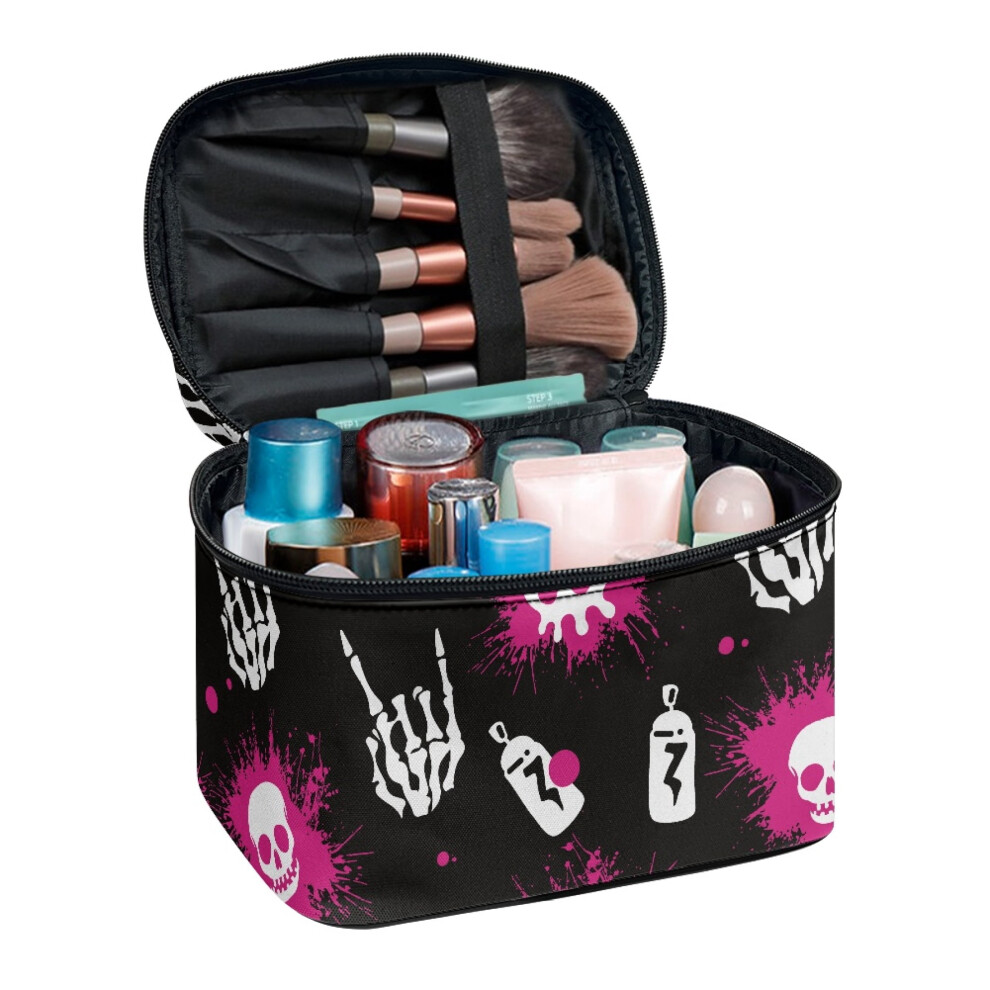 Travel Makeup Bags Brush Protectors Cosmetic Bag with Brush Slots Perfect For Travel And Daily Use, Skull Pattern Design