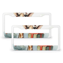 Cartoon Giraffe in Santa Hat License Plate Frame Set (2 pcs) – Metal Car Accessory, Compatible with US/Canada Standard