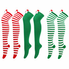 3 Pairs Christmas Striped Thigh High Socks Women Long Striped Socks High Stockings for Women and Girls
