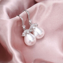 Fashion 925 Sliver Pearl Earrings Stud Dangle Drop Wedding Women Jewelry A Pair-#4