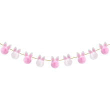 Easter Garland Decor: 98.4" Cotton Bunny Garland with Fabric Ears, White+Pink – for Wall, Fireplace, Shelf, Indoor/Outdoor Use