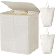 154L Foldable Laundry Hamper with Lid, 2-Section Design, Removable Washable Bags, Compatible with Home & Dorm – Beige