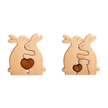 Quebra-cabeça de madeira com família de coelhos (conjunto com 2 peças), presente de Páscoa/Dia das Mães para mulheres, homens, pais e amigos –