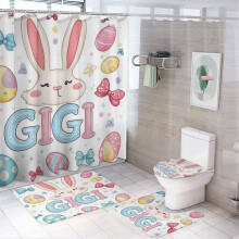 Easter GiGi Gifts for Grandma – 4-Pc Shower Curtain Set, Non-Slip Rug & Toilet Mat, Easter Bunny/Egg Design, Waterproof & Durable