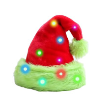 Lichtgroene kerstmuts, rood-groene fluwelen unisex kerstmuts met bontrand, dikke pluche kerstmuts voor dames en heren – perfect voor kerstfeestjes