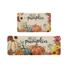 Hello Pumpkin Kitchen Mats Set of 2, Non-Slip Autumn Rugs, Watercolor Thanksgiving & Halloween Decor, Compatible with Farmhouse Floors