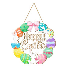 Happy Easter Rabbit Welcome Sign, 12" Round Wood Hanging Decor for Front Door, Porch, Farmhouse – Compatible with Easter & Spring Decor