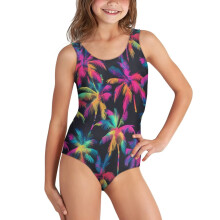 Kids Swimsuits for Girls Size 13-14 One Piece Cool Purple Palm Tree Polyester and Spandex Bathing Suit with Criss-Cross Straps Beach Swimwear