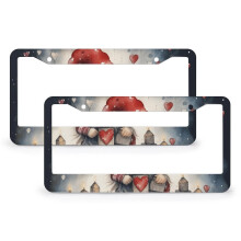 2 Pack Valentine's Day Gnome License Plate Frames – Metal, 2 Round Holes, Compatible with US Vehicles