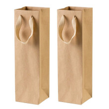 Lot de 24 sacs en papier kraft brun uni avec cordelette robuste - 10 cm x 10 cm x 35 cm - Idéal pour le vin et les cadeaux