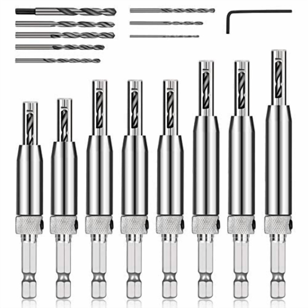 17Pcs Vix Self-Centering Drill Bit Set, 1/4" Hex Shank For Woodworking Hinges, Compatible With Quick-Change System, Includes Hex Key & 8 Bits 9341593689625