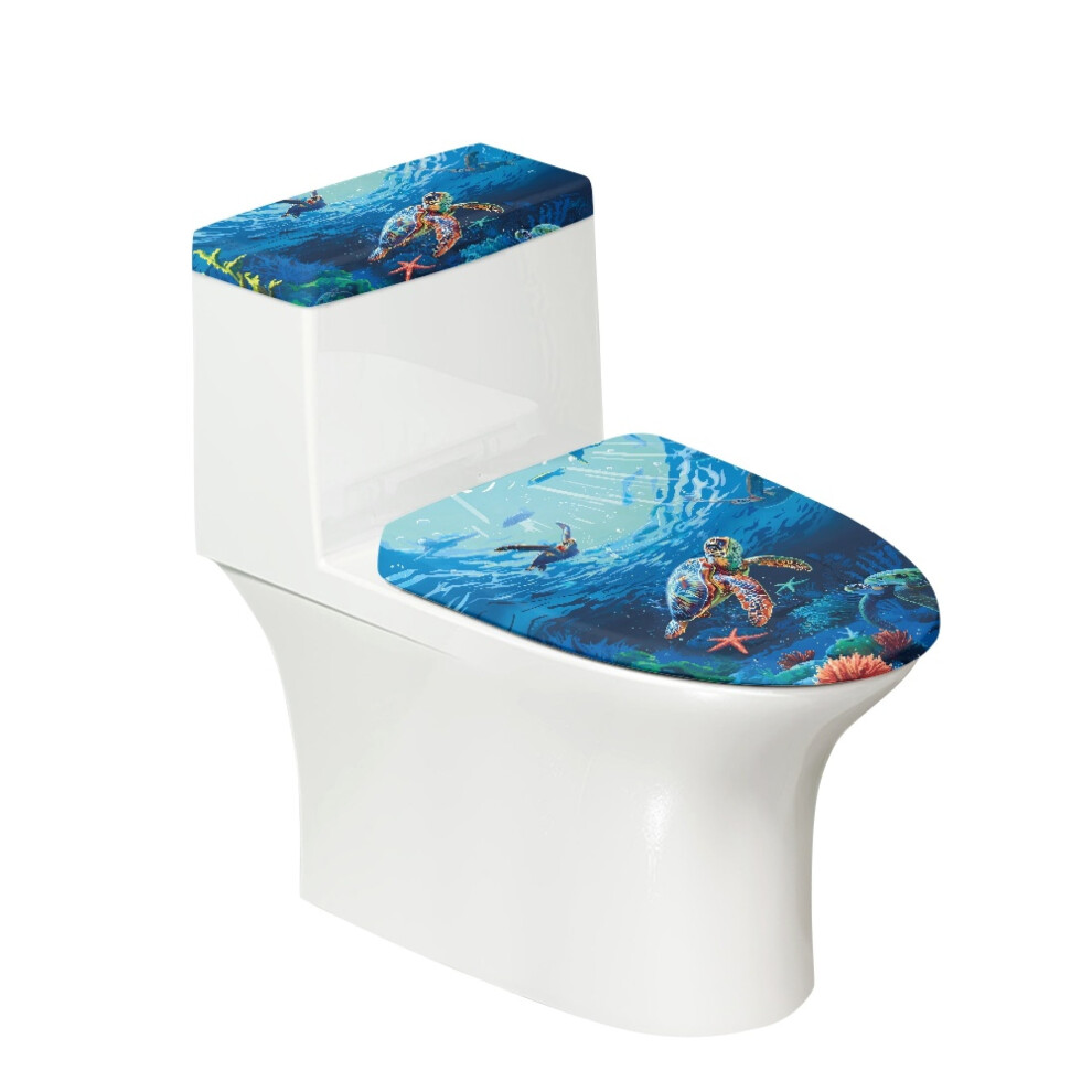 Sea Turtles Polyester Toilet Lid Cover Set Adjustable 9043876447426