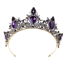 Purple Vintage Crown Wedding Bridal Tiara for Rhinestone Stone Headband Hoop Luxury Hair Jewelry Decoration Alloy