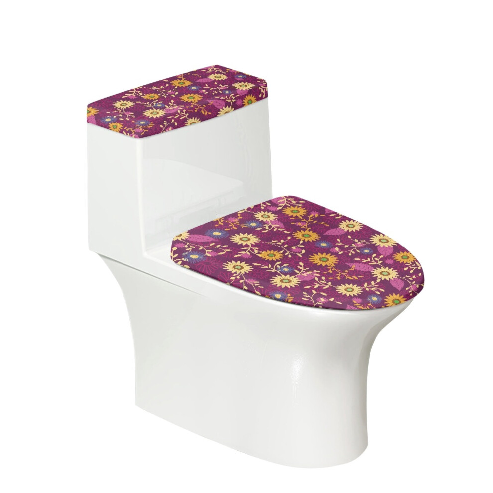 Flowers Round Toilet Lid Dust Cover Fits All Toilet Shapes 2-Piece Stretchy Fabric Dust-Proof For Bathroom 9101399523116