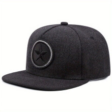 Stjärnbroderad basebollkeps Snapback Herr Dam Flat Peak Hiphop Rap Sportkeps - Svart