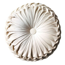 Pleated round cushion, velvet throw pillow for sofa bed car, stylish european design, durable polyester filling, beige