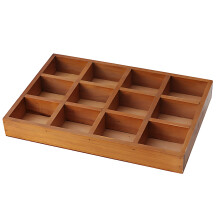 Plateau de rangement à 12 compartiments en bois pour cosmétiques, finition bois naturel, style vintage