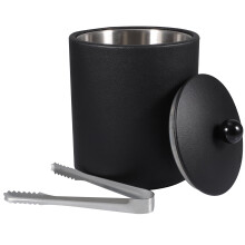 WHAMVOX Sturdy Ice Bucket for Storage Use in Stainless Steel Black with Thickened Materials and Tong 1PC