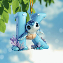 Cute Sea Turtle Alphabet Ornaments, 3" Letter-Shaped Wall Art, Personalized Nursery Decor, Hanging String, Baby Shower Gift – Compatible with Sea