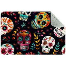 Colorful Day of the Dead Skulls Doodle Rug – Non-Slip, Washable Indoor Mat for Kitchen, Bedroom, Living Room, Entrance