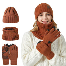 Knitted Hat And Scarf Two Piece Set Unisex Large Head Suitable For Thickened Winter Snowflake Warm Hat