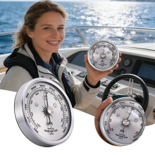 Marine Analog Barometer - Metal Air Pressure Gauge for Weather Prediction & Navigation