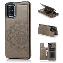 Flower Patterned Wallet Case Compatible with Samsung Galaxy A51 4G (6.5"), Magnetic Leather Card Holder, Kickstand, Shockproof, Gray