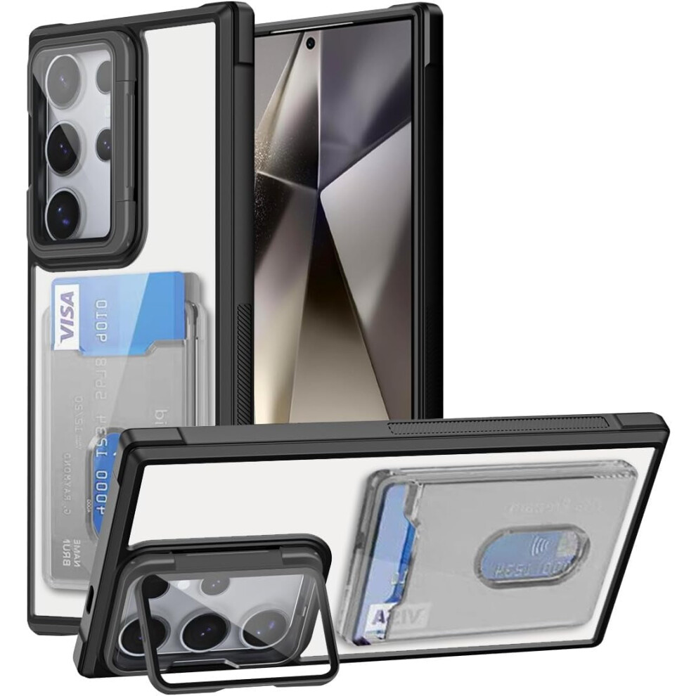 Military Grade Drop Wallet Case For Galaxy A24 4G Â Slim, Shockproof, Transparent With Lens Kickstand & Card Holder (Black) Black 9426043909543