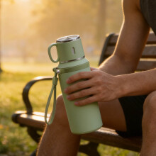 Insulated Stainless Steel Vacuum Bottle – C-Type Lid with Cup/Tea Strainer for Hot/Cold Drinks