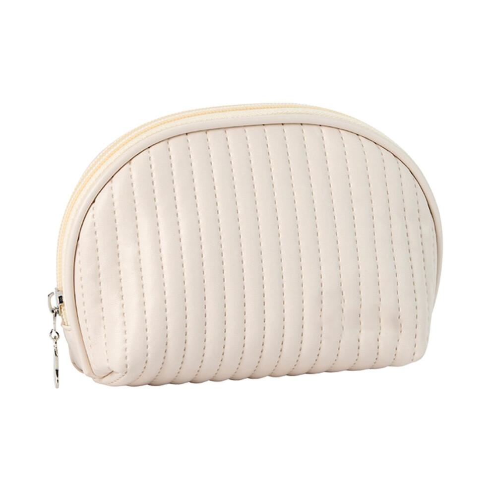 White Leather Mini Makeup Bag, Waterproof Travel Cosmetic Pouch For Women Â 5.51"X2.75"X4.53",