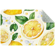 Small washable kitchen rug, watercolor yellow lemons design, non-slip indoor door mat for entryway, bathroom, bedroom—compatible with standard