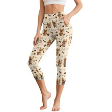 Corgi Printed Capri Leggings for Women Dog Paw Bone Printed Yoga Pants High Waisted Workout Leggings with Pockets, S
